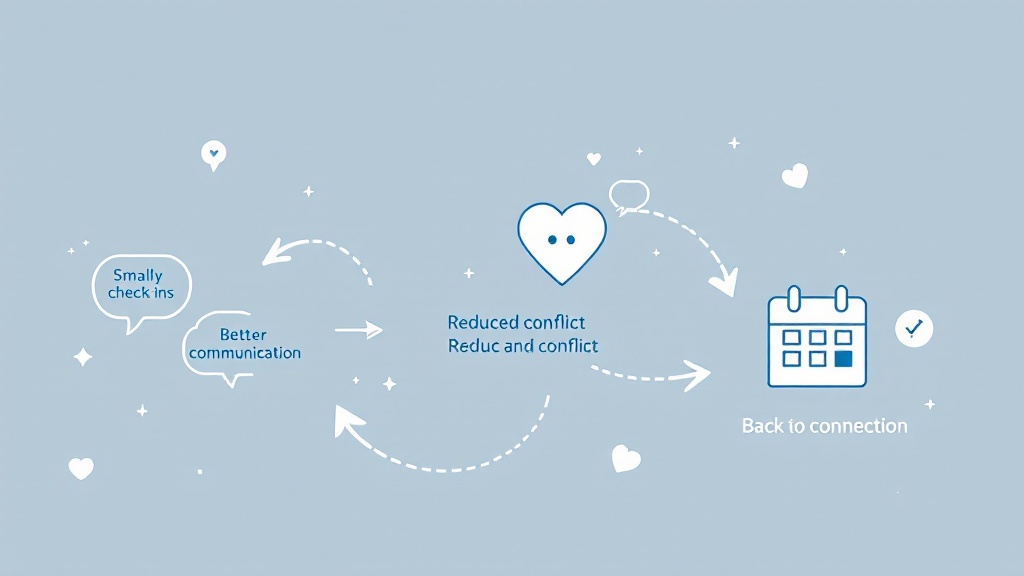 Illustration of a loop where daily check-ins and communication habits lead to improved connection and fewer conflicts.