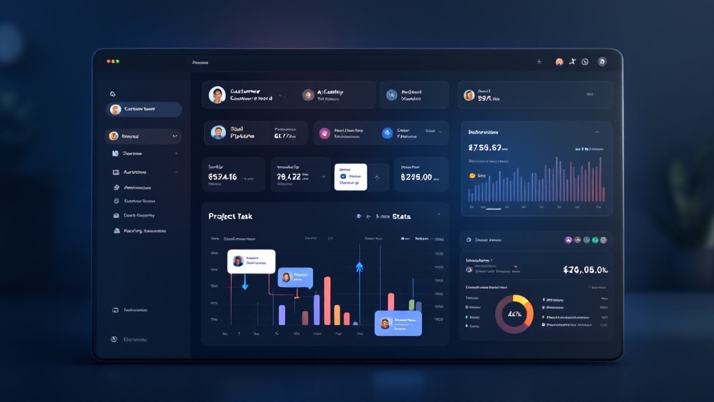 Integrated operations dashboard linking CRM, project tasks, and invoicing with automation and AI suggestions plus connected integrations.