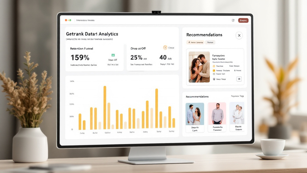 Analytics dashboard showing a reader retention funnel and a preview of trope-based recommendations for romance interactive fiction.