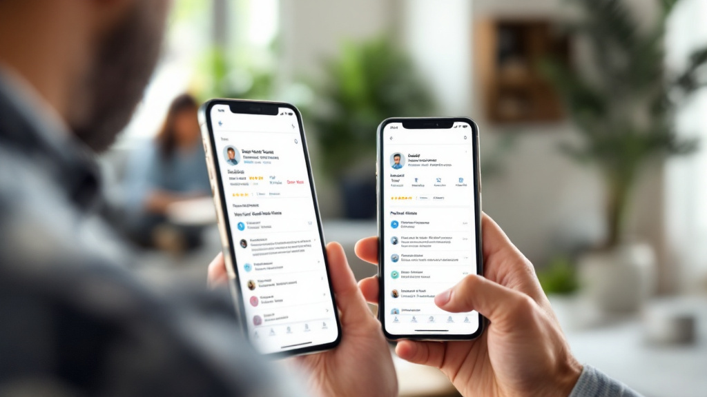 Homeowner comparing verified local service providers and their credentials on a smartphone.