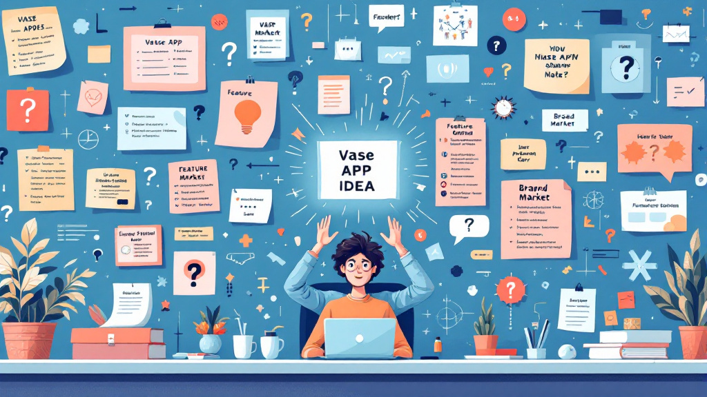 Founder surrounded by vague product ideas while one focused user and problem hypothesis stands out clearly.